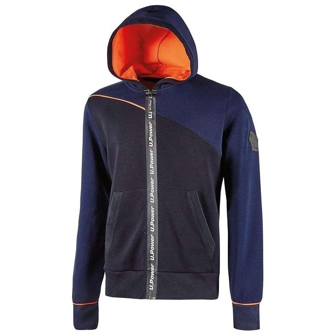 U-Power EY212DB Jupiter Felpa da lavoro con cappuccio zip impermeabile 70% cotone 30% poliestere 310 gr-mq taglia L colore Deep Blue
