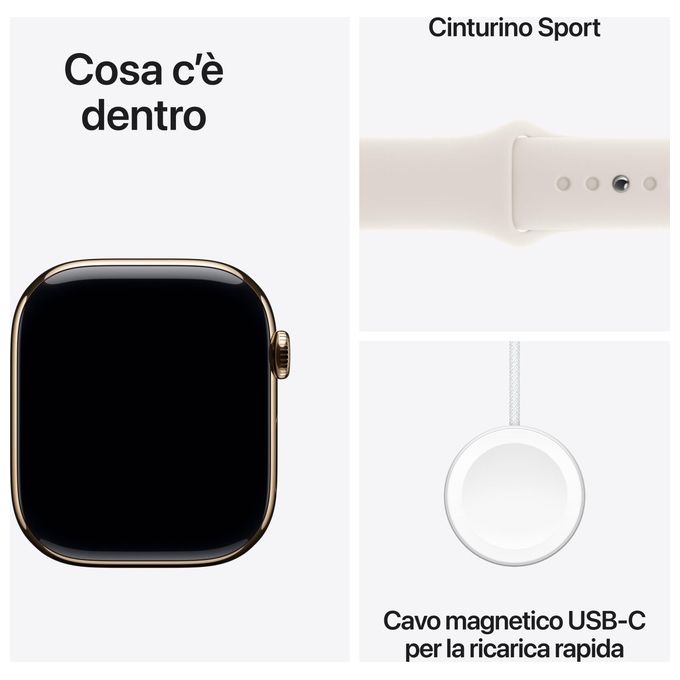 Apple MWYY3QL-A Apple Watch Series 10 Smartwatch GPS + Cellular 46 mm con Cassa in Titanio e Cinturino Sport Loop colore Oro
