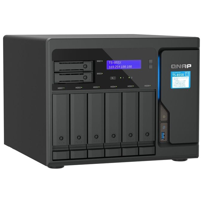 QNAP TS-855X-8G TS-855X Server Nas 8 Alloggiamenti SATA 6Gb-s 6 HDD 2 SSD SATA 2 M.2 PCIe Gen3 10GbE colore Nero