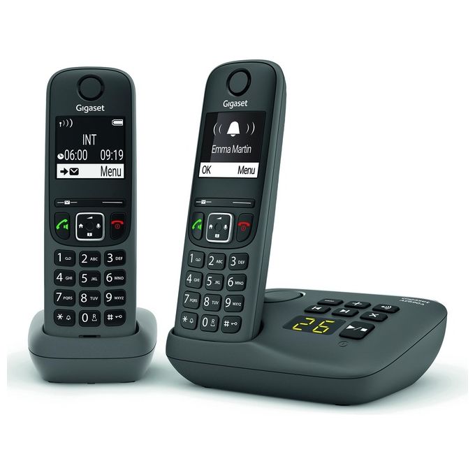 Gigaset L36852-H2830-B133 AE690A Telefono Analogico DECT con Identificatore di Chiamata e Vivavoce 2 Cornette Antracite