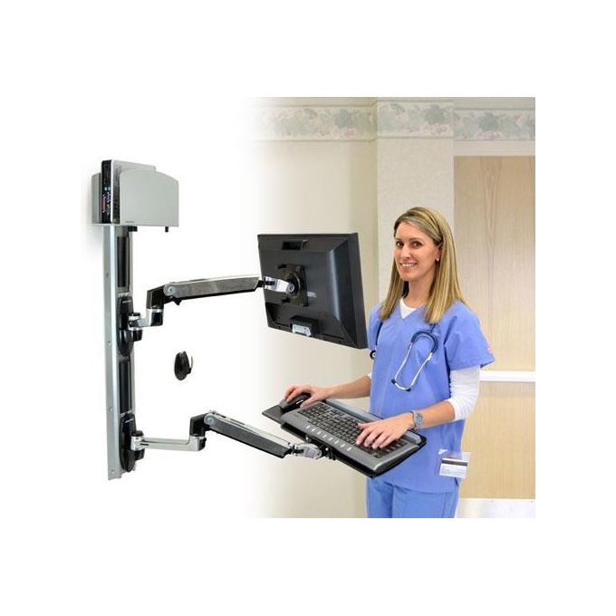 Ergotron Sistema di Montaggio a Parete LX con Supporto per CPU da 5cm a 20cm LCD e Tastiera in Alluminio