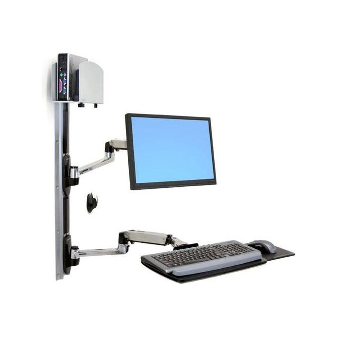 Ergotron Sistema di Montaggio a Parete LX con Supporto per CPU da 5cm a 20cm LCD e Tastiera in Alluminio