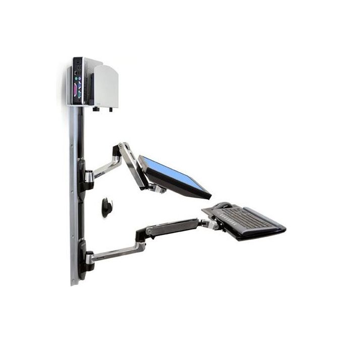 Ergotron Sistema di Montaggio a Parete LX con Supporto per CPU da 5cm a 20cm LCD e Tastiera in Alluminio