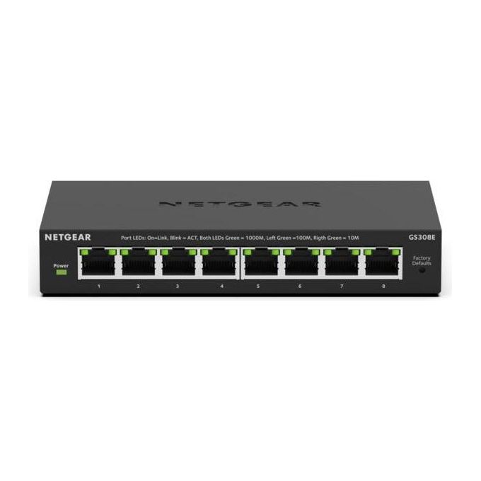 NETGEAR GS308E-400EUS GS308E Switch Gigabit Gestito L2-L3 a 8 Porte con Supporto VLAN QoS e Gestione Web colore Nero