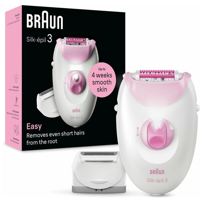 Braun SE3-031 Silk-Epil 3 Epilatore Elettrico Donna con Cavo 20 Pinzette SoftLift SmartLight Testina Rasoio colore Rosa