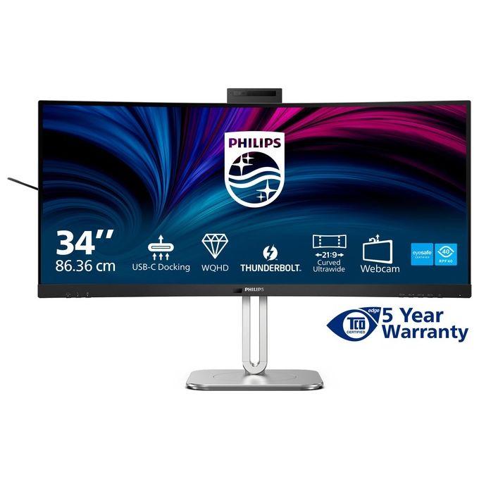 Philips 34B2U6603CH Serie 6000 Monitor Curvo 34'' WQHD 3440x1440 VA 120Hz HDR400 Thunderbolt 4 Webcam Integrata colore Antracite
