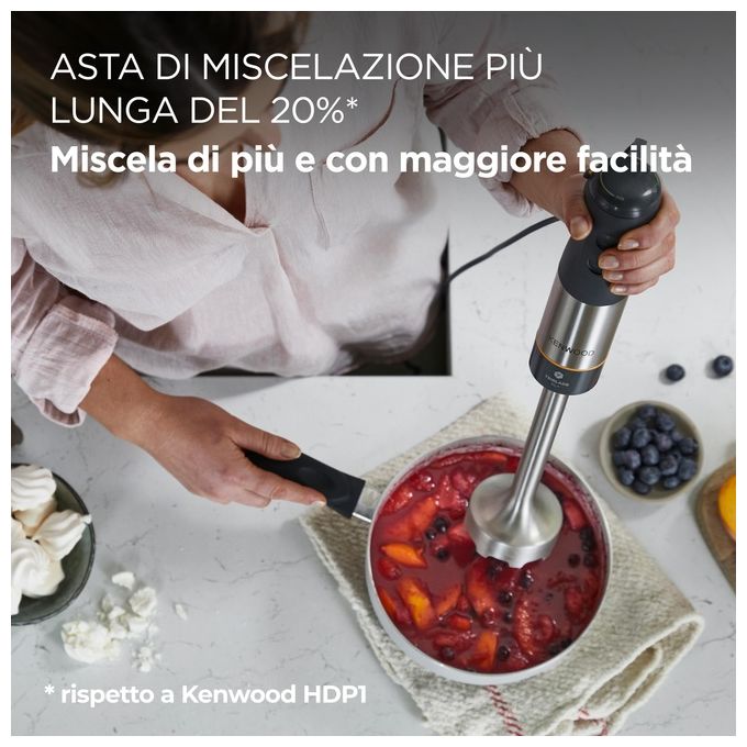 Kenwood HBM60307GY Triblade XL+ Mixer a Immersione 1000W con Tritatutto 0,5L Bicchiere 1L e Frusta colore Grigio