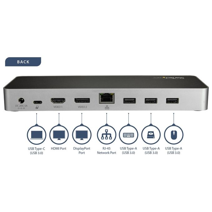 StarTech Docking Station Usb-C per Portatili a Doppia Uscita Video Dual-4K Usb Power Deliver 60W Lettore Scheda Memoria SD