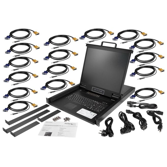 StarTech RKCONS1916K Console KVM da Rack 1U 19'' 16 Porte VGA LCD 1280 x 1024 Pixel con Touchpad Tastiera USB PS-2 Nero