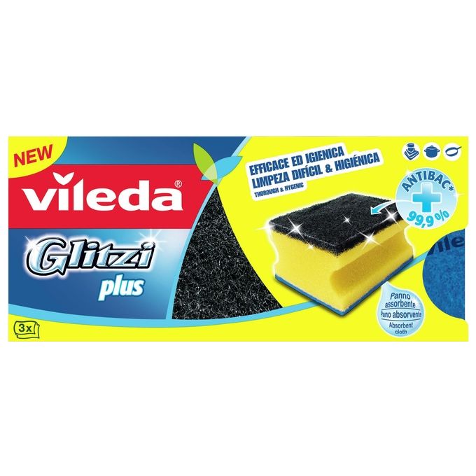 Vileda Glitzi Plus Spugna da Cucina - 3 Pezzi