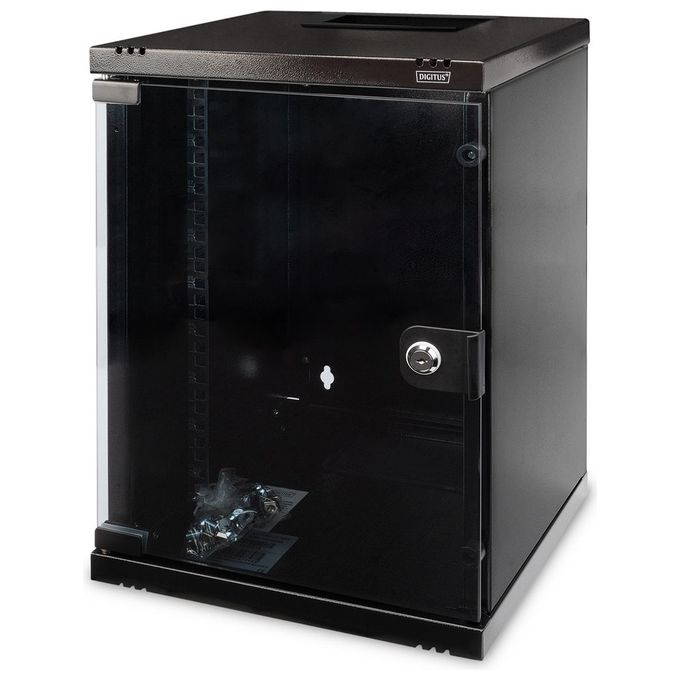 Digitus DN-10-09U-B Armadio Rack 10'' da Parete 9U in Acciaio Porta in Vetro con Serratura Carico Max 30 Kg colore Nero