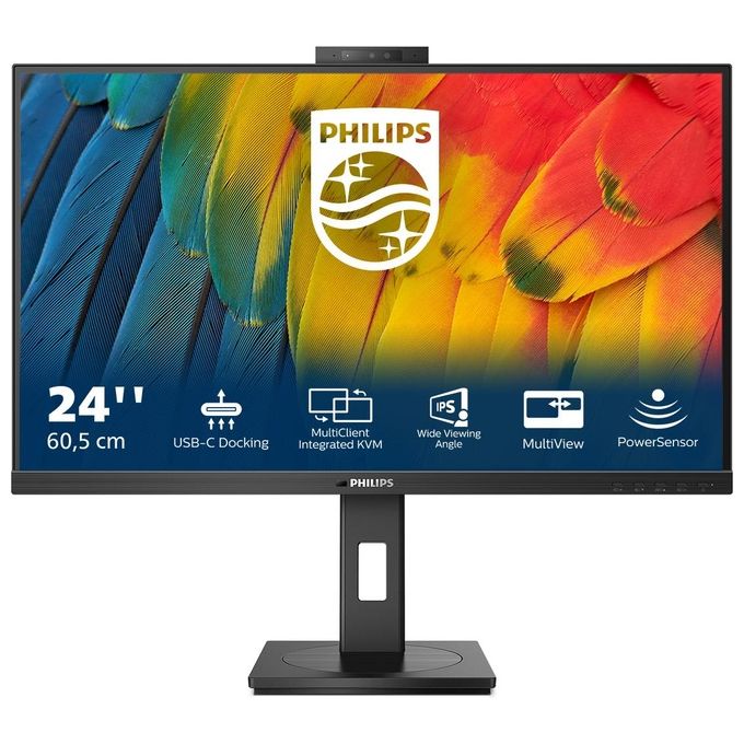 Philips 24B1U5301H-00 Serie 5000 Monitor PC 23.8'' IPS Full HD 1920x1080 USB-C 90W Webcam 5MP Hub USB 3.2 HDMI DisplayPort colore Nero