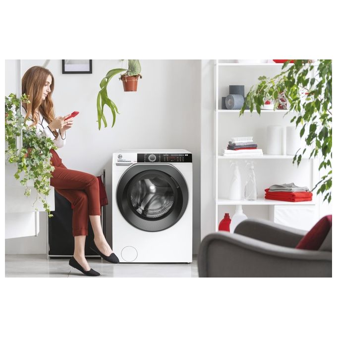 Hoover H-WASH 500 HWE410AMBS - Lavatrice a Carica Frontale 10 kg, 1400 rpm, Classe Energetica A, Motore Inverter con 9 Cicli Care, Funzione Vapore e Controllo Remoto Wi-Fi (85×60×59 cm), Colore Bianco
