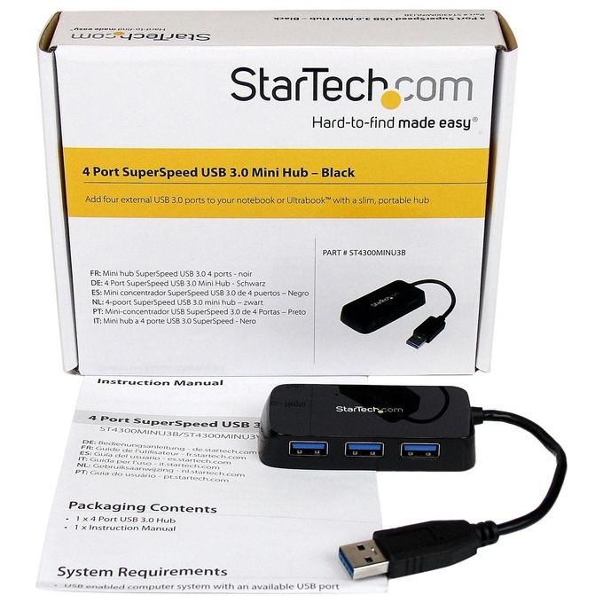 StarTech Hub Mini USB 3.0 SuperSpeed a 4 porte portatile - Nero