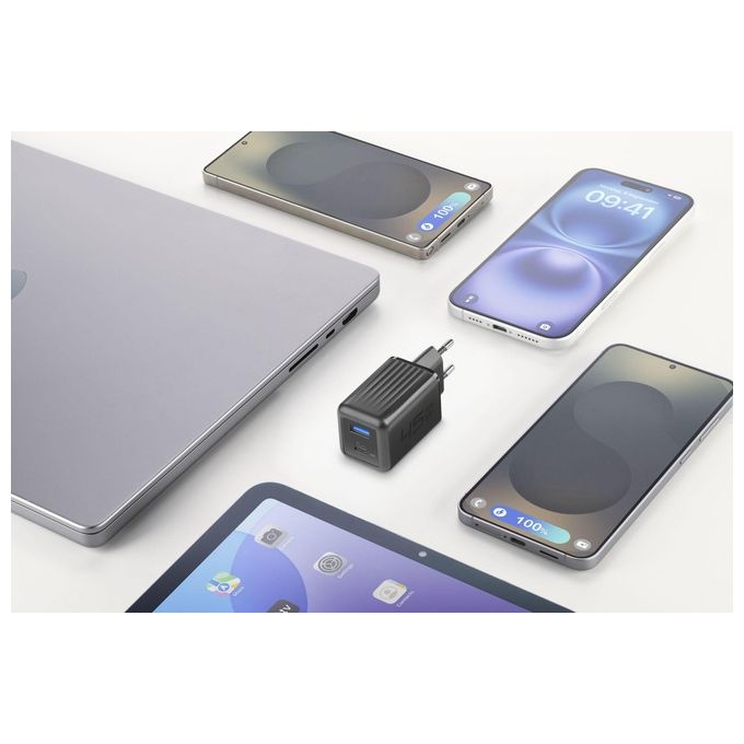 Cellularline ACHUSBGAN2PD45WK Multipower Micro Caricabatterie da Rete 45W 2 Porte USB GaN Super Fast Charging colore Nero