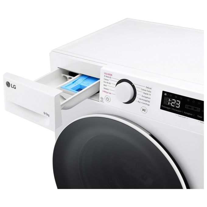 LG D2R5S09TSWW Lavasciuga Slim 9-5 Kg 1160 rpm Classe E AI DD TurboWash 360 Vapore Allergy Care (85x60x47,5 cm) colore Bianco