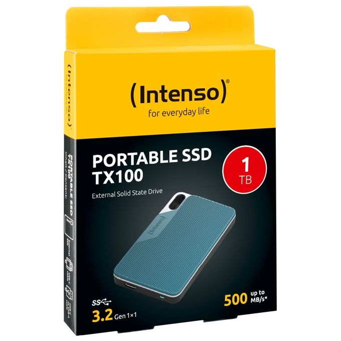 Intenso 3826460 TX100 SSD Esterno 1 TB USB 3.2 Gen 1x1 fino a 500 MB-s colore Grigio Blu