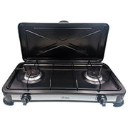 Ardes AR1FG02 Odino 2 Fornello a gas GPL 2 fuochi 2200 W griglia removibile coperchio trasporto colore Nero
