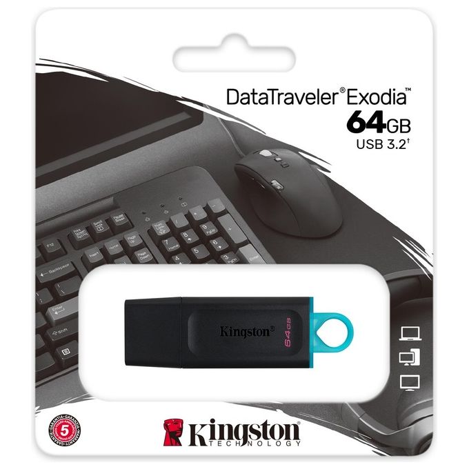 Kingston DataTraveler Exodia DTX-64GB Flash Drive USB 3.2 Gen 1 con Cappuccio Protettivo e Anello Portachiavi in Colori Multipli