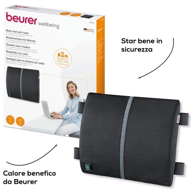 Beurer 21433 Supporto Lombare con Calore HK70 Termoforo 3 Livelli di Temperatura Spegnimento Automatico 90 Minuti Lavabile a 30 °C colore Grigio