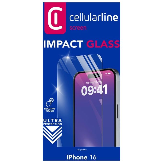 Cellular Line Pellicola Protettiva Impact Glass per iPhone 16