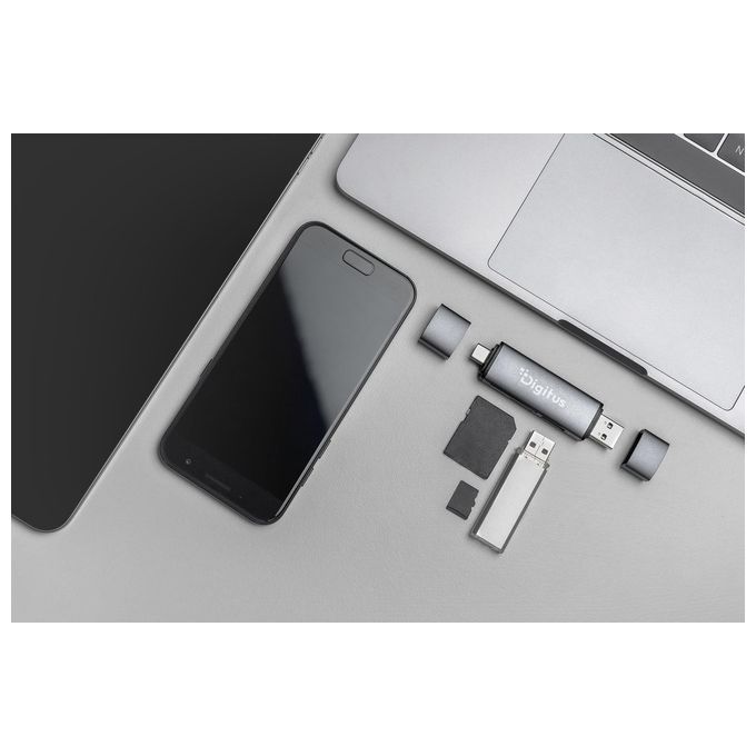 Digitus DA-70886 Lettore di Schede Alluminio Usb 3.2 Gen 1 Type-A-type-C