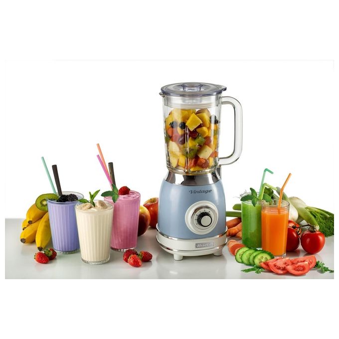 Ariete 583 Vintage Frullatore da tavolo Tazza in Vetro 1,5 L 4 Lame Acciaio Inox 4 Velocita' Pulse 1000 W colore Celeste