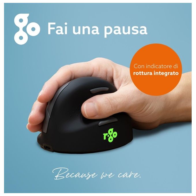 R-Go Tools RGOHBRSWLBL HE Break Mouse Verticale Ergonomico Bluetooth 5.0 Mano Destra 2400 DPI Silenzioso colore Nero