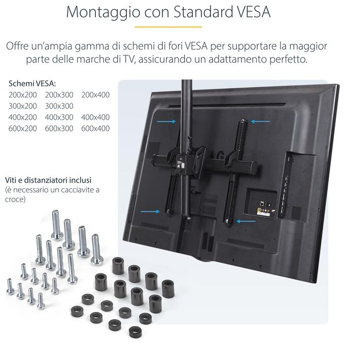 Startech Supporto da Soffitto per Televisione a Schermo Piatto Multidirezionale Palo da 2,5mt a 2,9mt