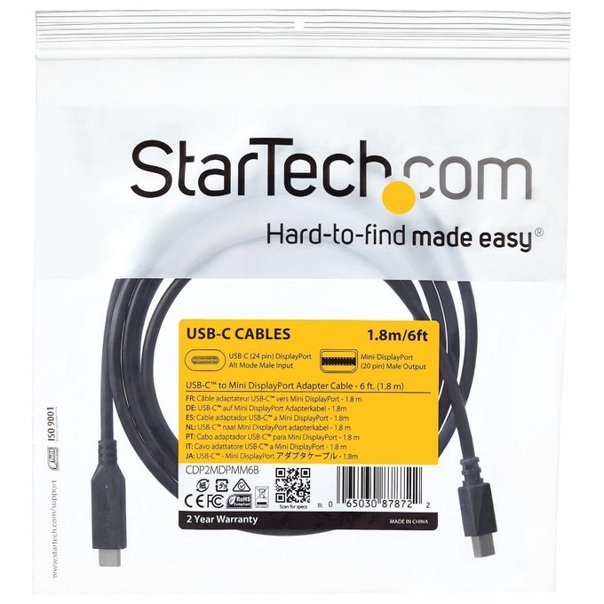 Startech Cavo Adattatore Mini DisplayPort a Usb-C da 1,8mt 4K 60Hz Nero