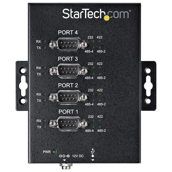 StarTech ICUSB234854I Adattatore Seriale Industriale 4 Porte USB RS232 RS422 RS485 Protezione ESD 15 kV Montaggio a Parete e su Guida DIN colore Nero