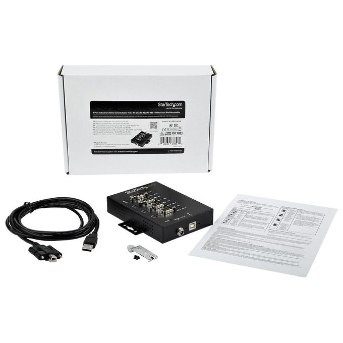 StarTech ICUSB234854I Adattatore Seriale Industriale 4 Porte USB RS232 RS422 RS485 Protezione ESD 15 kV Montaggio a Parete e su Guida DIN colore Nero