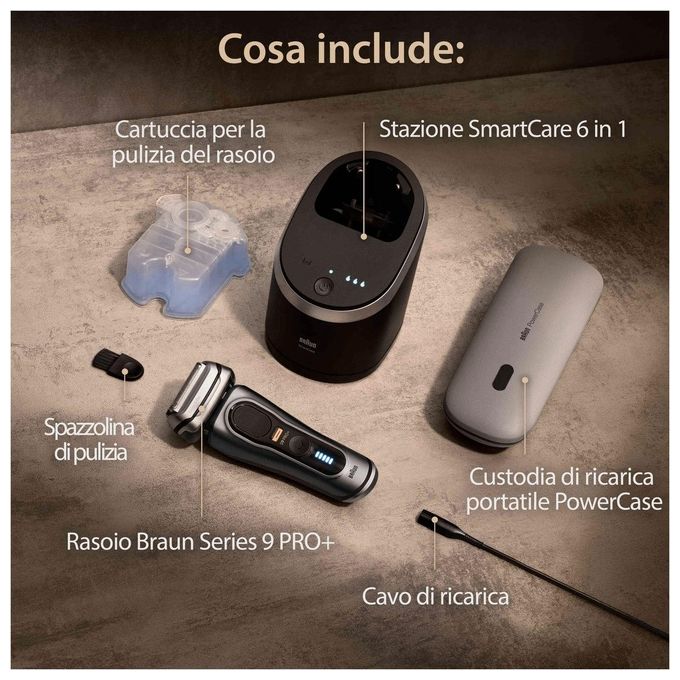 Braun 218276 Series 9 Pro+ Rasoio elettrico Wet and Dry 5 testine autonomia 90 min min colore Metallico