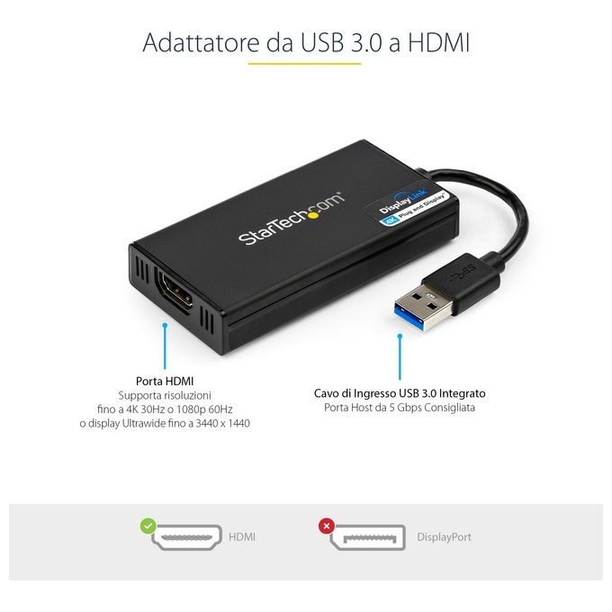 StarTech Adattatore convertitore USB 3.0 a HDMI 4K DisplayLink - Scheda Video Esterna HDMI Ultra HD 4k