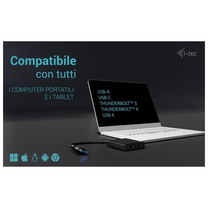 I-tec CADUAL4KHDMI USB-A-USB-C Dual 4K-60 Hz HDMI Video Adapter 2x HDMI 3840x2160@60Hz colore Nero