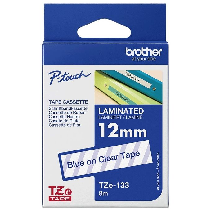 Brother TZE-133 Nastro da 12mm Blu su Trasparente
