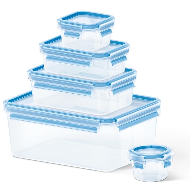 Emsa Food ClipandClose Contenitore Salvafreschezza Trasparente-Azzurro Set 5 Pezzi