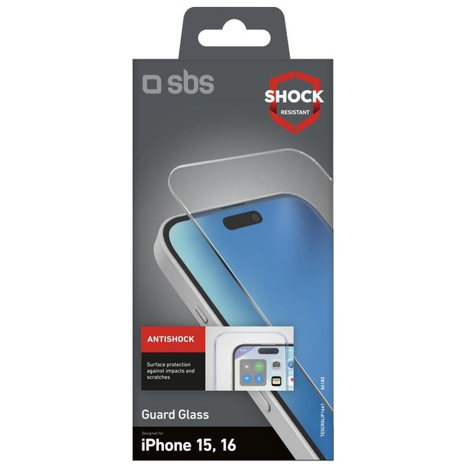 SBS TESCRGLIP1661 Pellicola Protettiva Vetro Temperato per iPhone 16 15 Resistente ai Graffi e Urti colore Trasparente