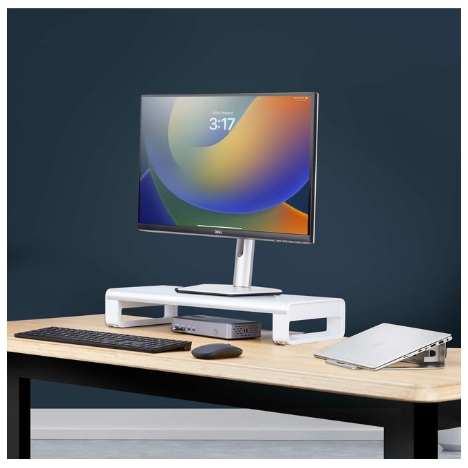 StarTech.com 1MFSW-MONITOR-RISER Supporto per Monitor Ergonomico fino a 15 Kg Altezza Fissa 9 cm Piattaforma in Acciaio colore Argento