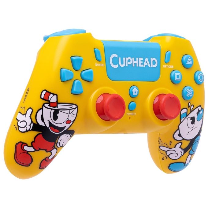 Qubick ACP40224 Cuphead Gamepad Wireless PS4 PS5 PC Bluetooth USB Vibrazione Touchpad colore Giallo