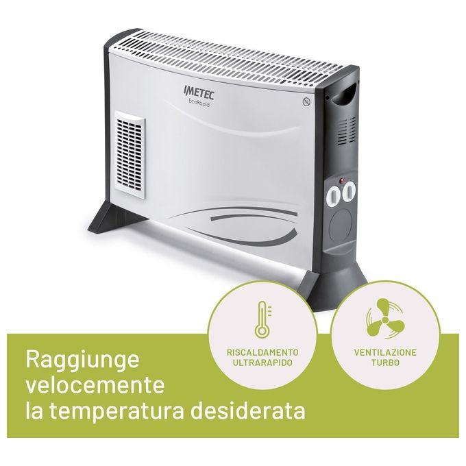 Imetec 4034 Eco Rapid Termoventilatore a Convezione 2000 W 4 Temperature Termostato Meccanico colore Grigio Bianco