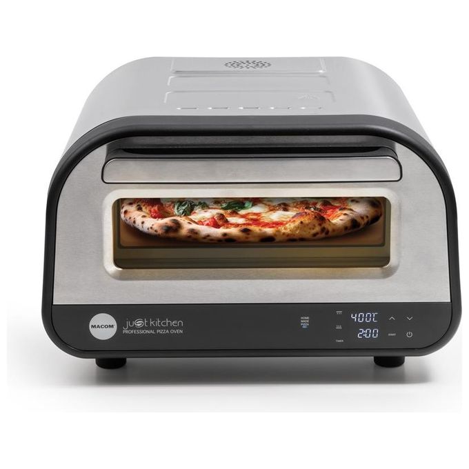 Macom 884 Just Kitchen Forno per Pizza Elettrico Pietra Refrattaria 32 cm 1700W 400°C Timer Digitale colore Nero Inox