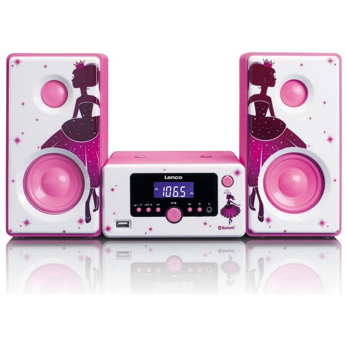 Lenco MC-020 Micro Impianto Hi-Fi Radio FM USB AUX Jack 3,5 mm 10 W colore Rosa Bianco