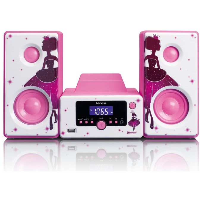 Lenco MC-020 Micro Impianto Hi-Fi Radio FM USB AUX Jack 3,5 mm 10 W colore Rosa Bianco