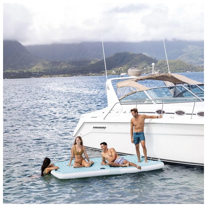 Intex 56289EU Water Lounge Materassino Gonfiabile 310x183x18 cm 8 Maniglie 4 Portabicchieri 400 Kg colore Blu