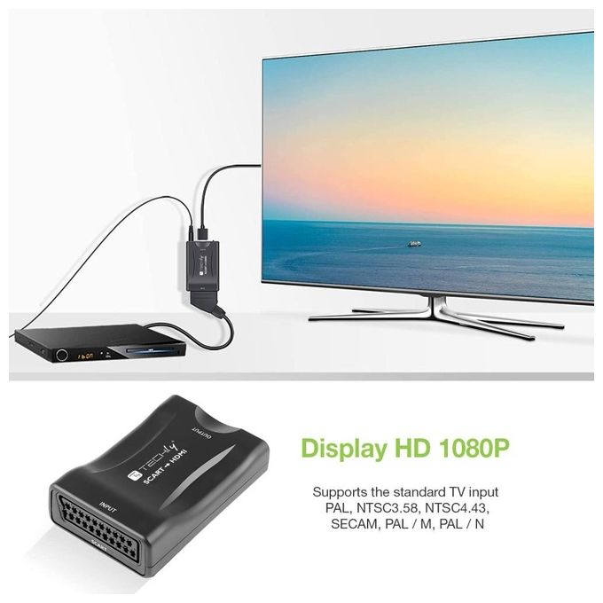 Techly IDATA SCART-HDMI3 Convertitore Video da SCART a HDMI Plug and Play 1080p 720p colore Nero