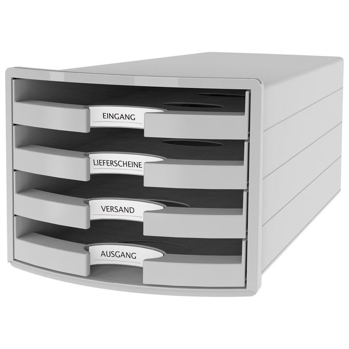 Han Cassettiera IMPULS con 4 Cassetti Aperti e con Etichette Grigio Chiaro