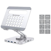 Conceptronic DONN26G Supporto per Tablet con Docking Station 8 in 1 USB 3.2 Gen 1 HDMI 4K 100W Power Delivery colore Argento