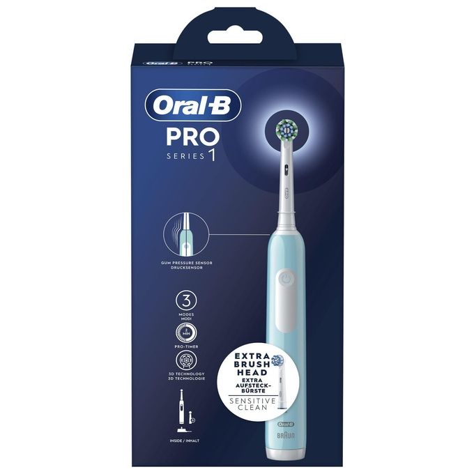 Oral-B PRO1TURQUOISE Series 1 Spazzolino elettrico oscillante rotante 3 modalita' timer 2 min 2 testine colore Blu