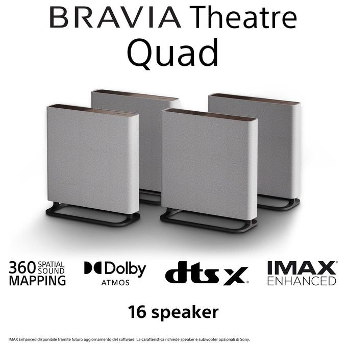 Sony HTA9M2.CEL BRAVIA Theatre Quad Sistema Home Cinema 4 Speaker Wireless con 360 Spatial Sound Mapping Dolby Atmos DTS:X Wi-Fi Bluetooth Grigio